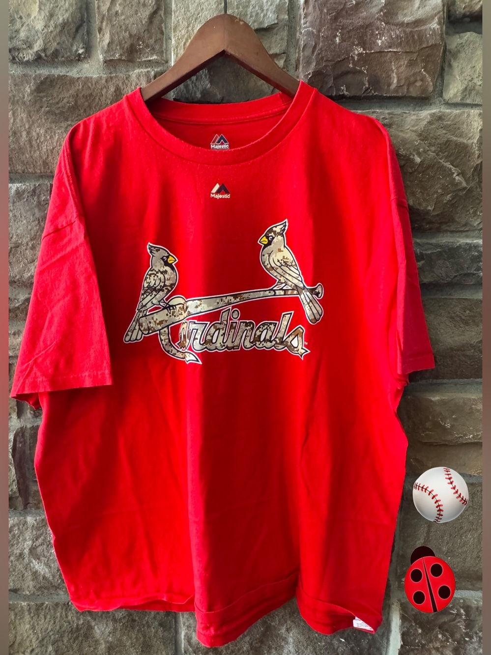 Vintage Majestic Red Cardinals Graphic Tee - Military Salute - XXL